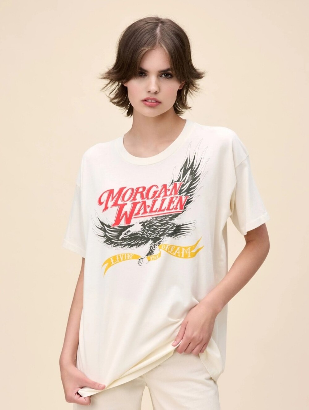 #25 Daydreamer Cream Morgan Wallen Graphic Tee with Red and Yellow Accents